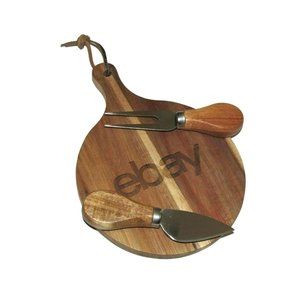 eBay Branded 3 Piece Wooden Cutting Board Knife Fork Small Cheese Board in Box
